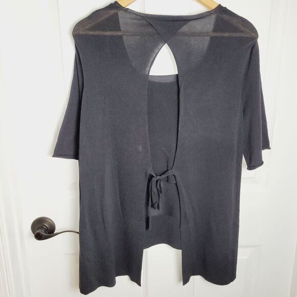 Ischiko Oska Sweater US 8 Black Open Back Tie Lagenlook Asymmetrical Slinky - Picture 6 of 11
